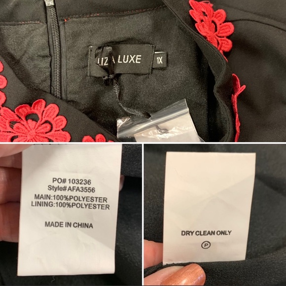 NWT ModCloth Liza Lux Red Appliqué Outlined Long Sleeve A-Line Black Dress 1X - Picture 12 of 14